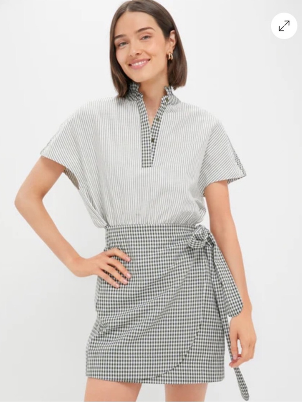 Tuckernuck Pomander Place‎ Green Gingham Frida Mini Wrap Dress Women Medium